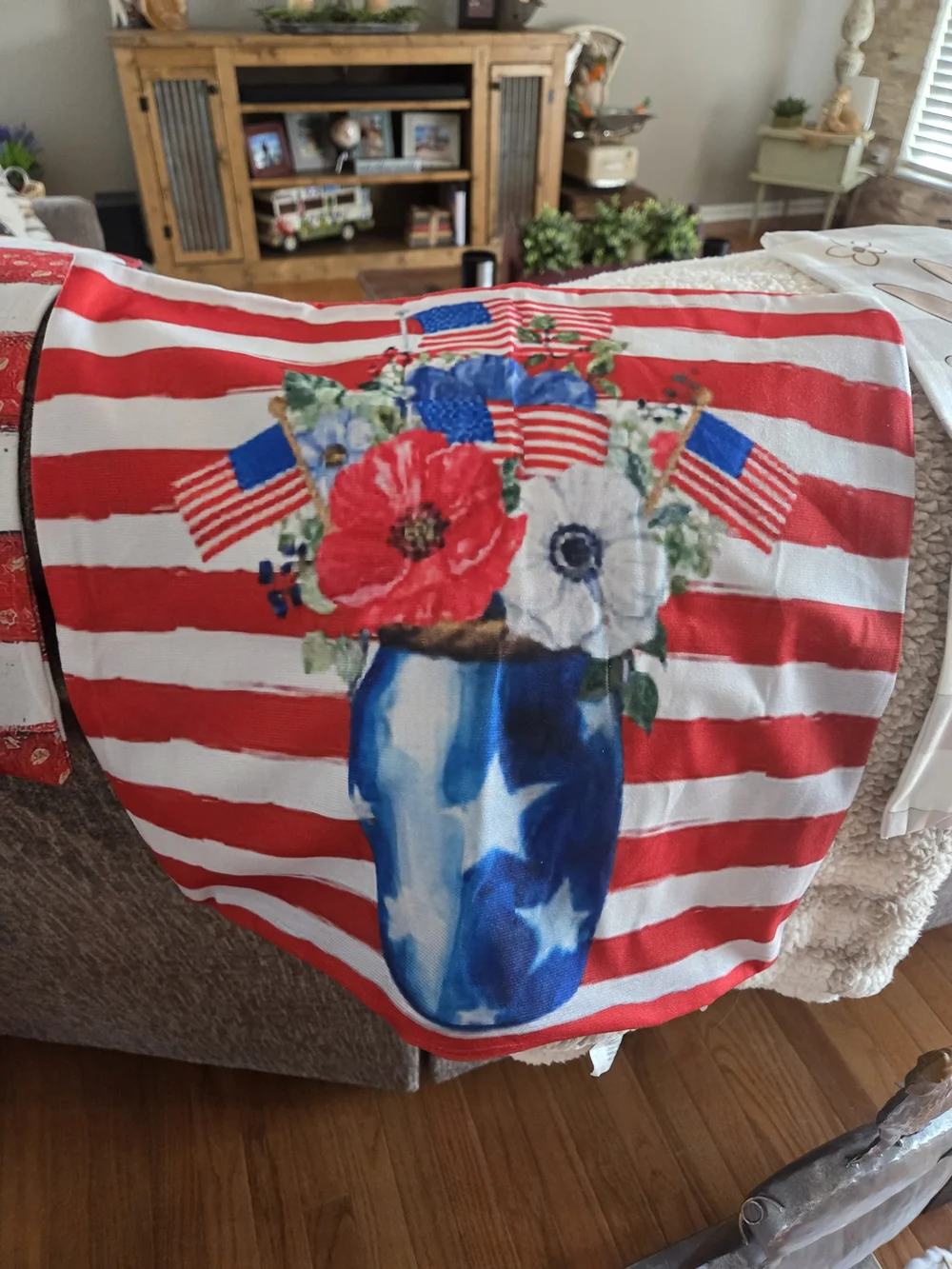 Patriotic Floral Vase Holiday Pillow Covers - Red, White & Blue